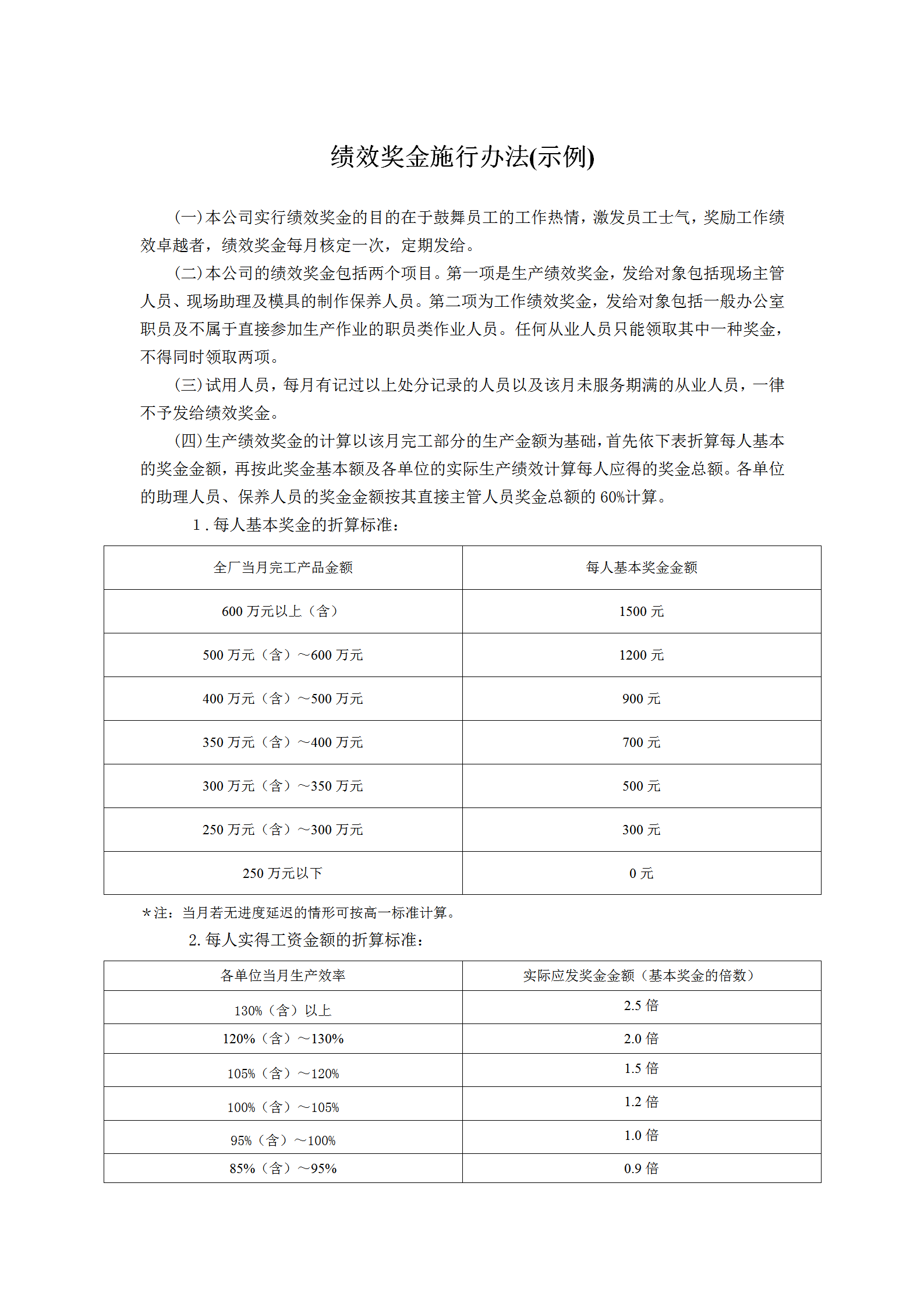 績效獎金施行辦法word模板
