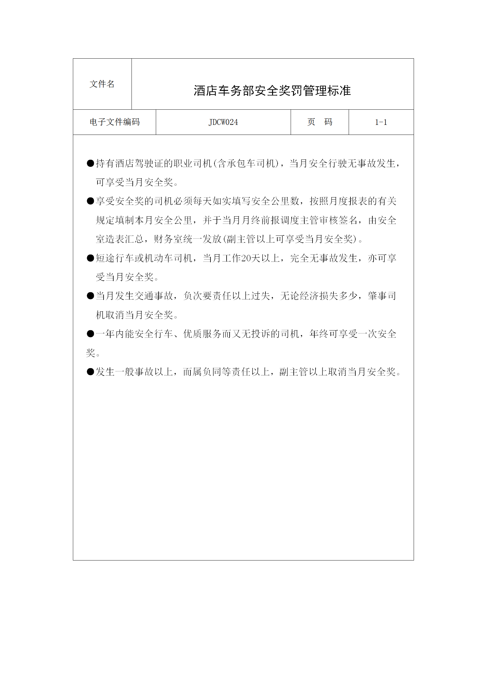 酒店車務部安全獎罰管理制度word模板
