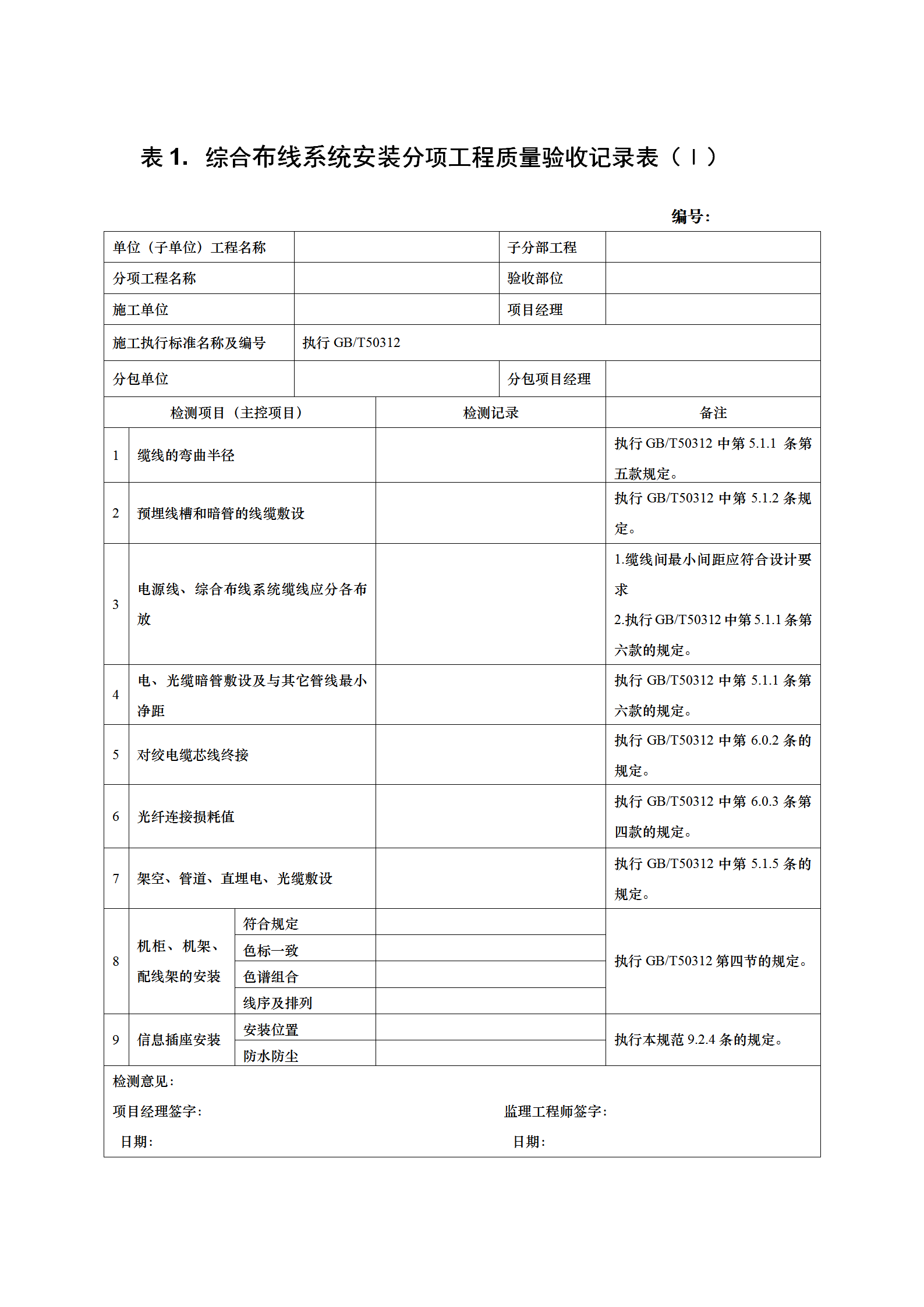 分項(xiàng)工程驗(yàn)收表word模板