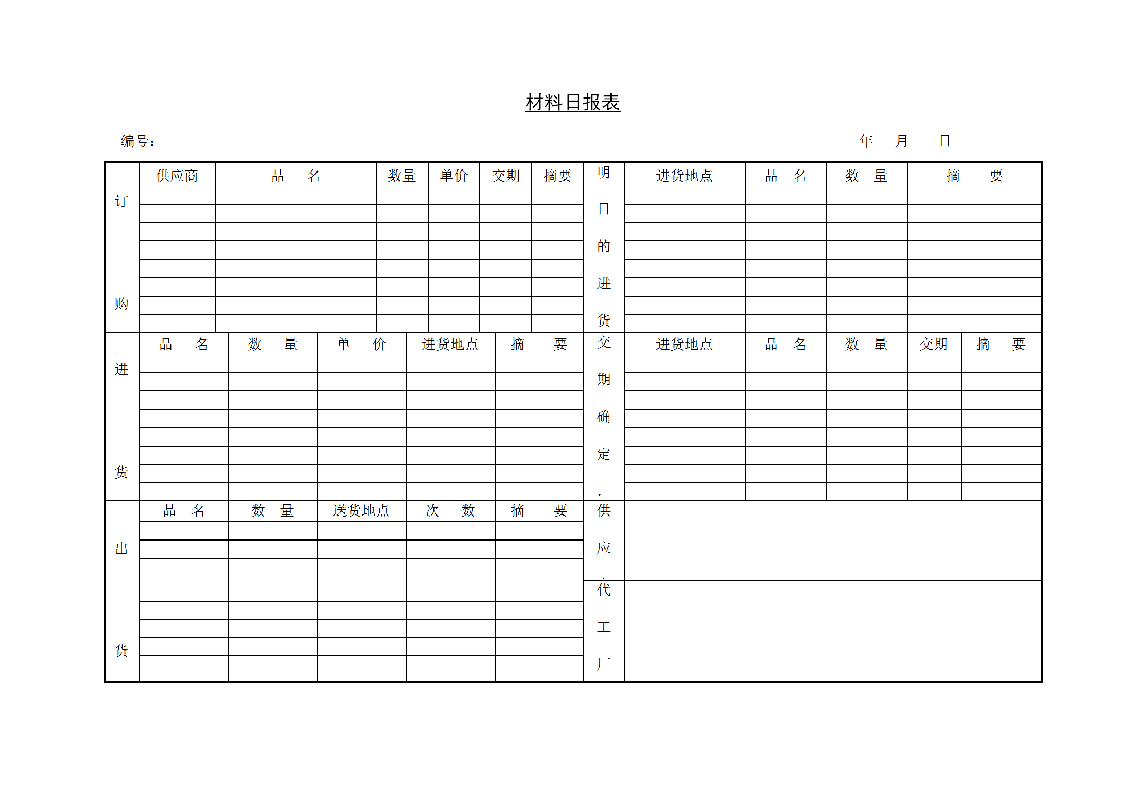 公司材料日統(tǒng)計報表word模板