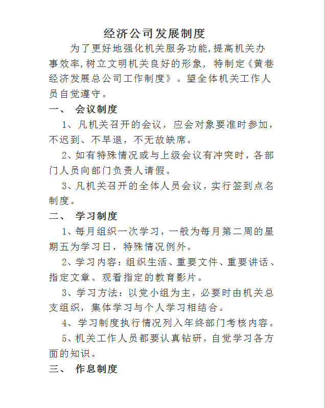 經(jīng)濟(jì)發(fā)展總公司工作制度word模板