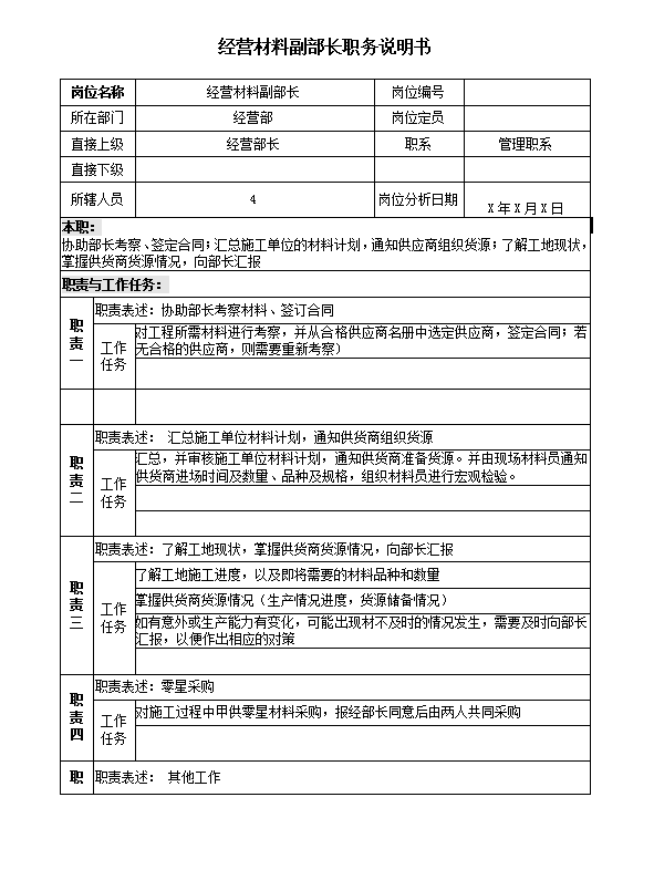 經營材料副部長職務說明書word模板