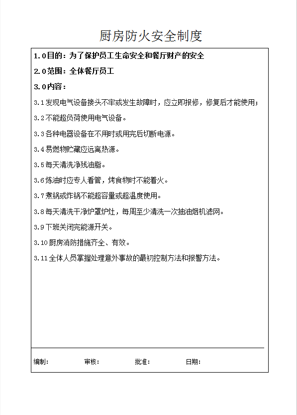廚房防火安全制度word模板