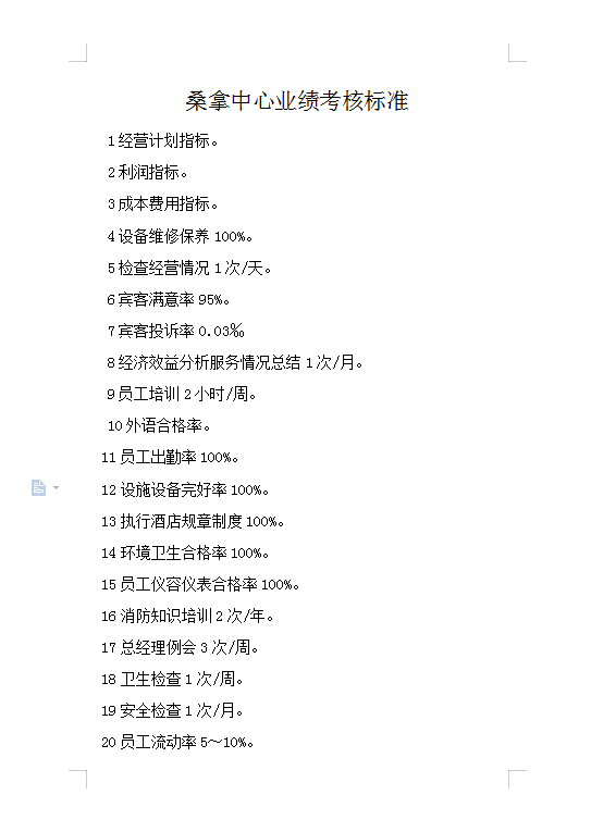 桑拿中心業績考核標準Word模板