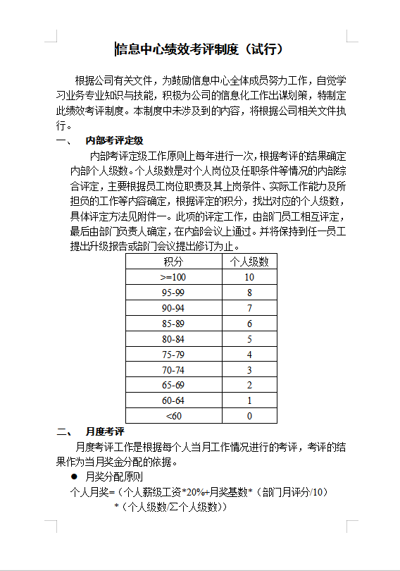 信息中心績效考評制度Word模板