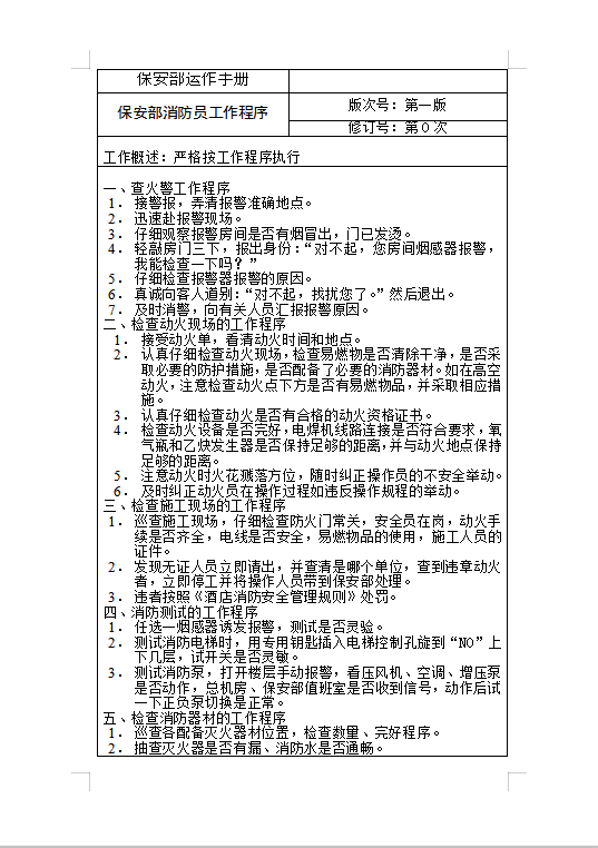 保安部消防員工作程序Word模板