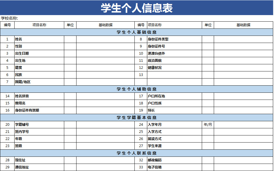 學生個人信息表