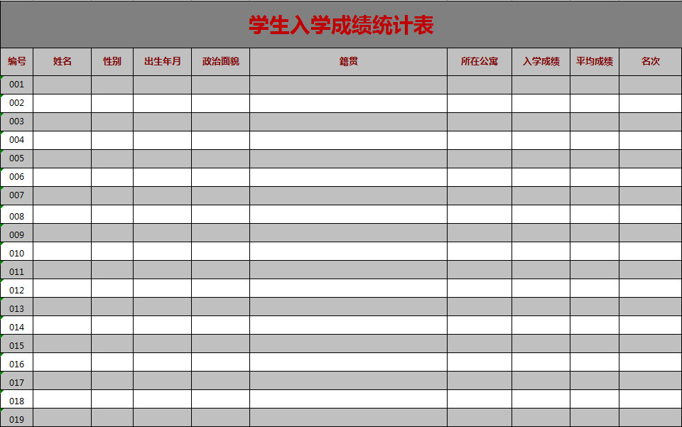 學生入學成績統計表