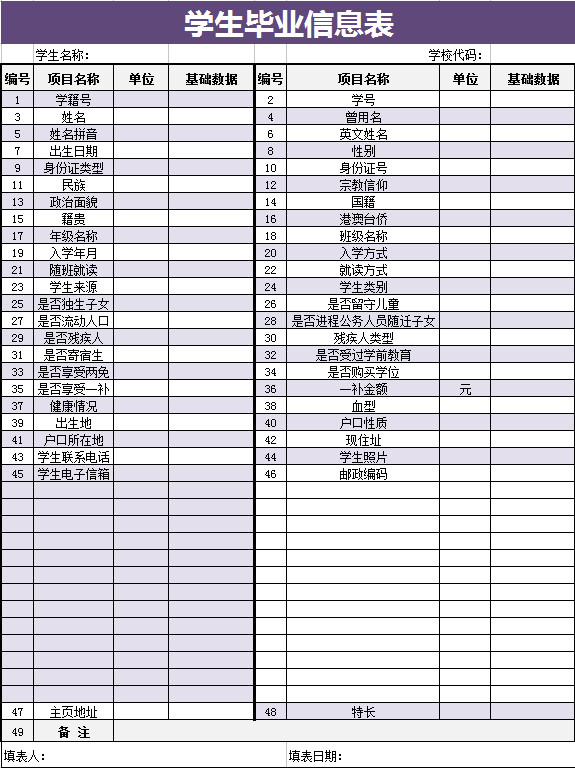 學生畢業信息表-1