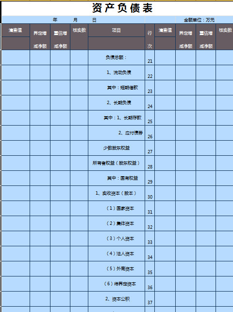 資產負債表模板