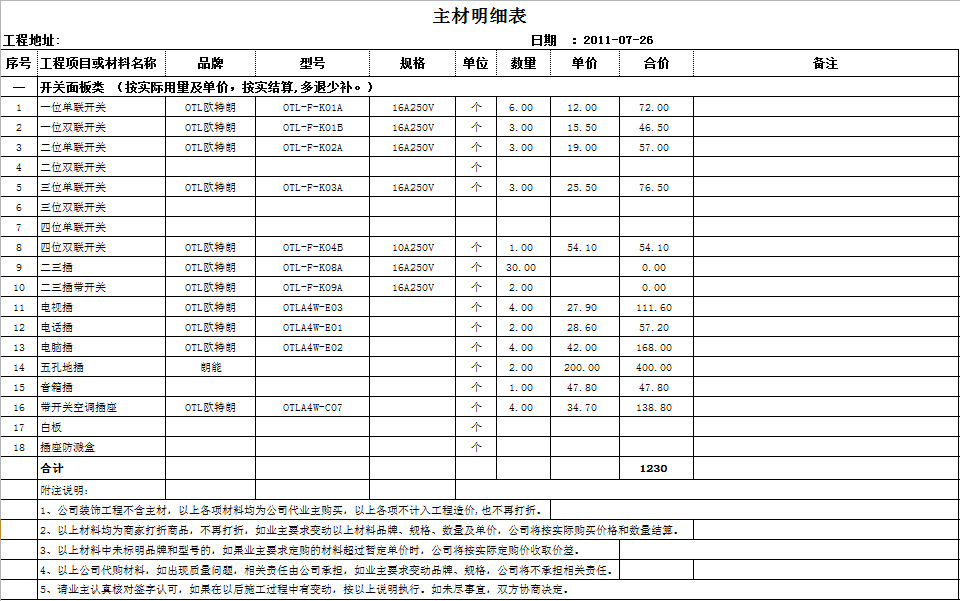 酒店裝修預算表-1