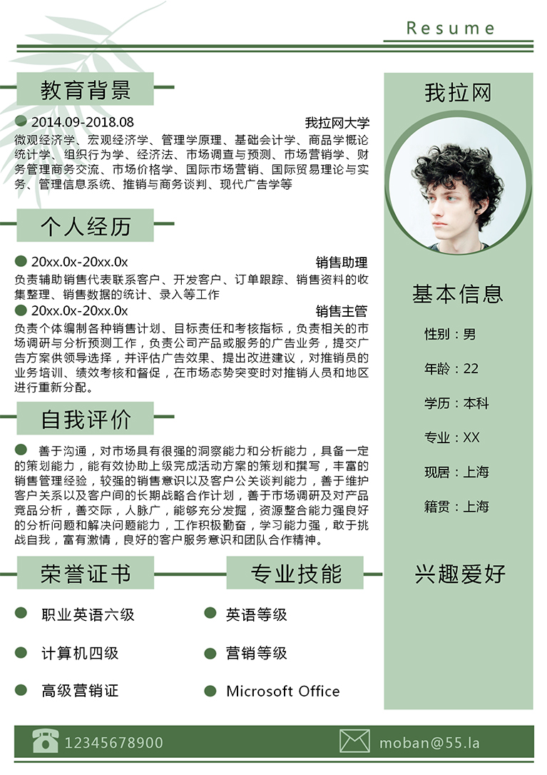淡綠銷售經(jīng)理個人簡歷模板-1