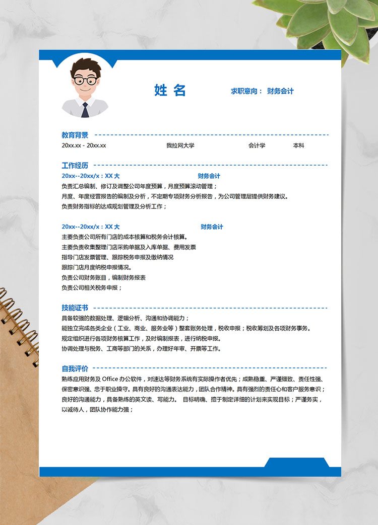 藍(lán)色系簡(jiǎn)潔風(fēng)財(cái)務(wù)會(huì)計(jì)應(yīng)屆生簡(jiǎn)歷模板