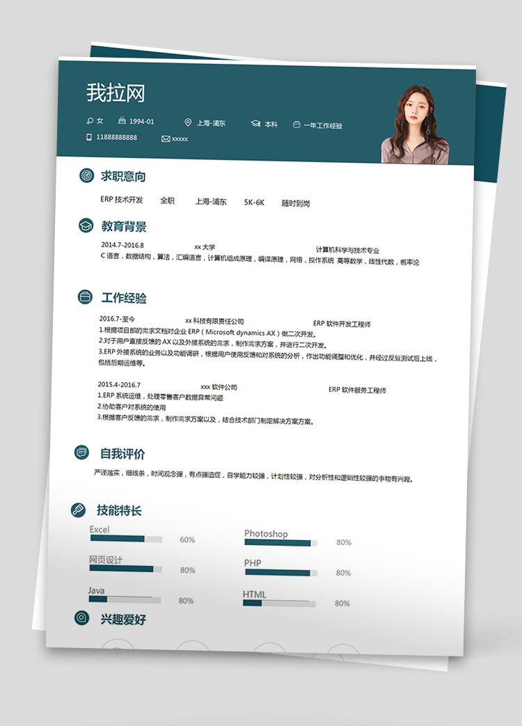 ERP開發工程技術負責人簡歷模板