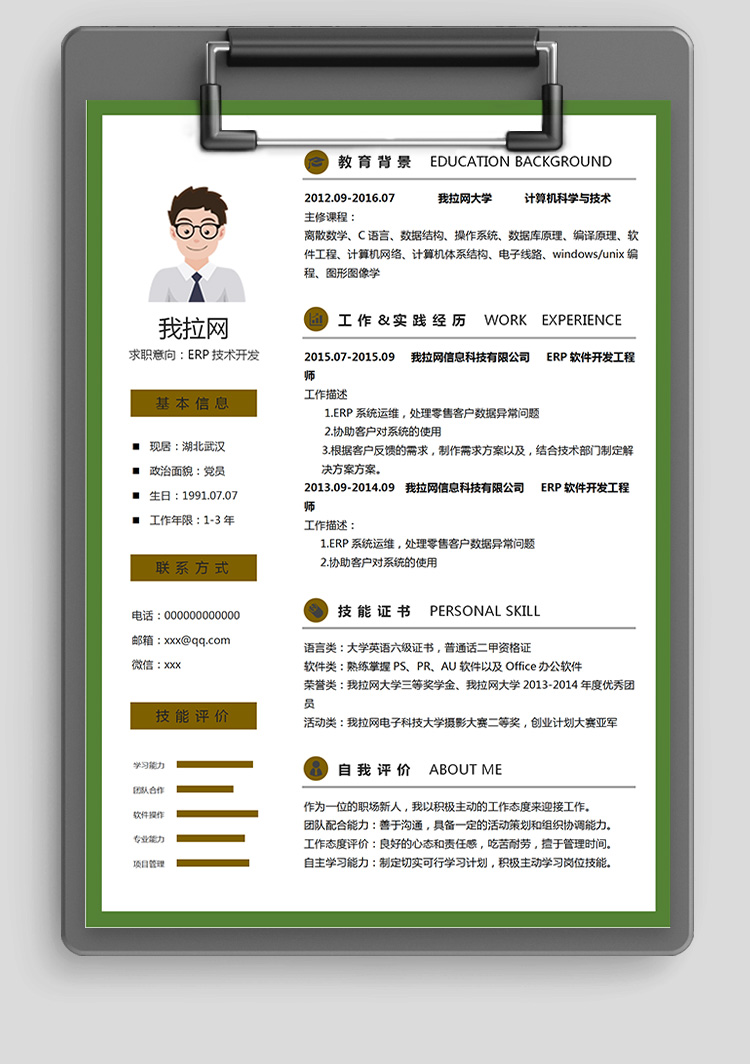綠色ERP開發維護技術負責人簡歷-1
