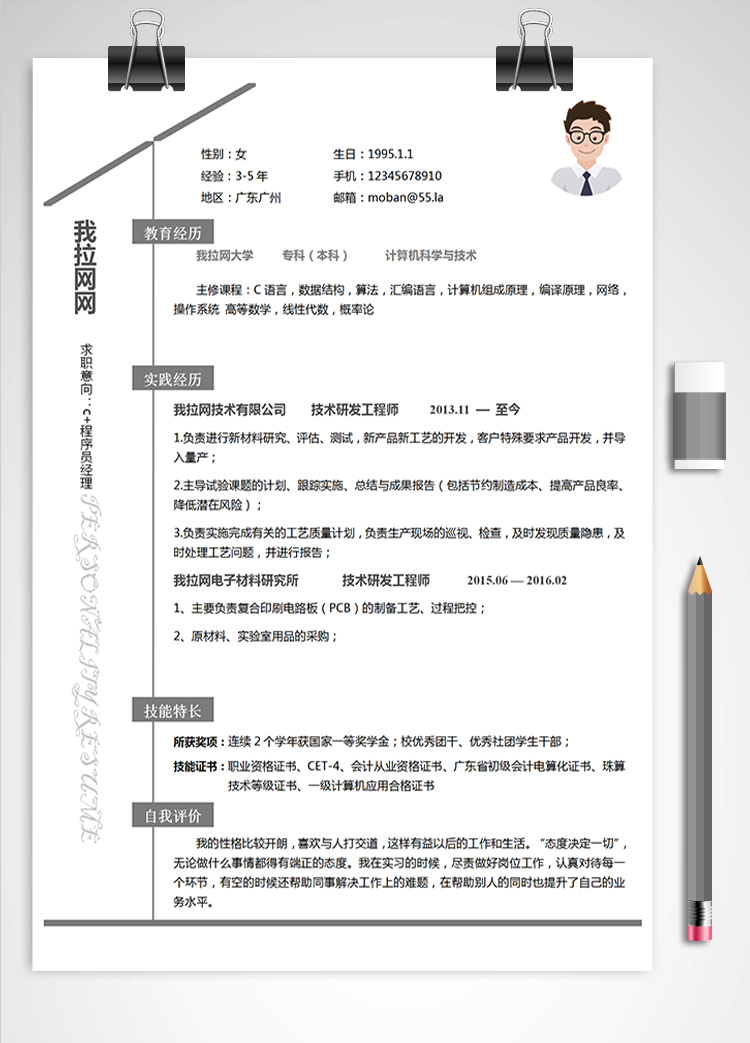 灰色大氣c+程序員經理簡歷