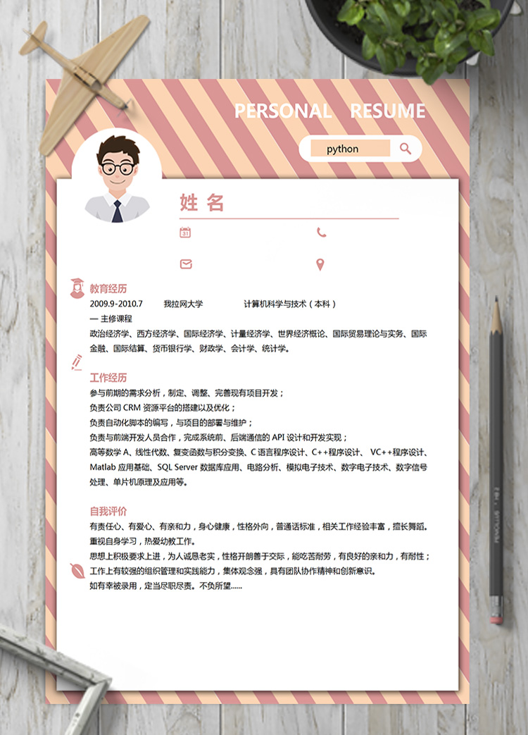 彩色條紋python程序員簡歷模板