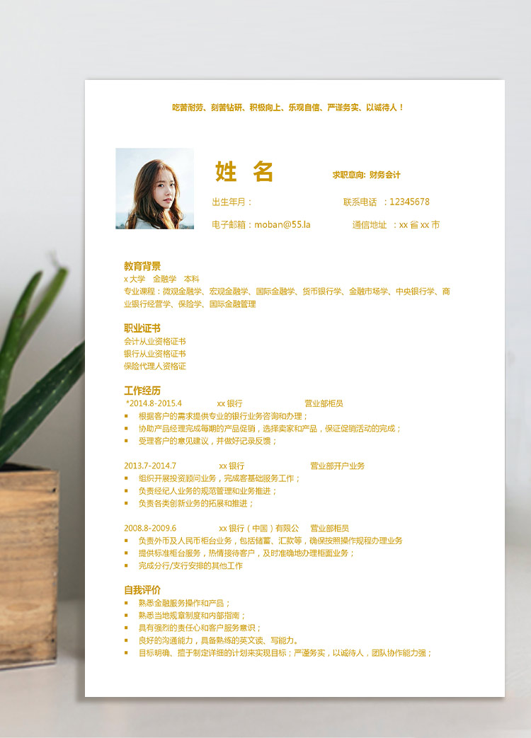 黃色系時(shí)尚風(fēng)財(cái)務(wù)會(huì)計(jì)應(yīng)屆生簡(jiǎn)歷