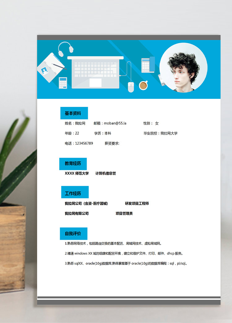 蔚藍色大氣風計算機編程師應屆生簡歷