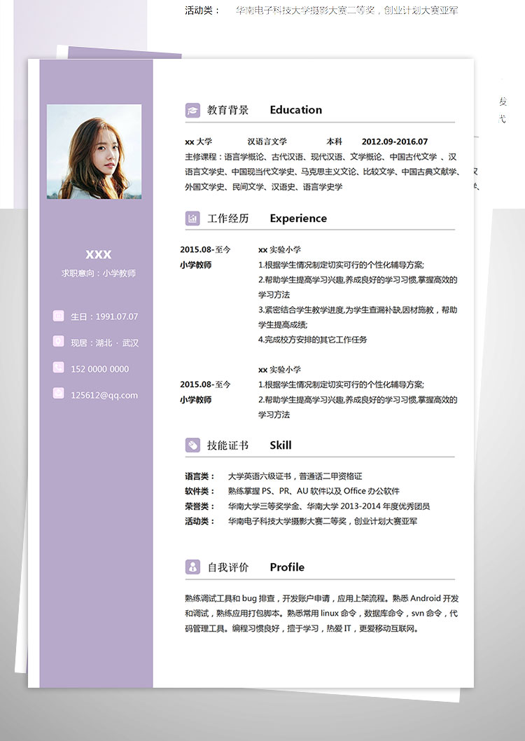 小學(xué)英語補(bǔ)習(xí)教師個人簡歷模板-1