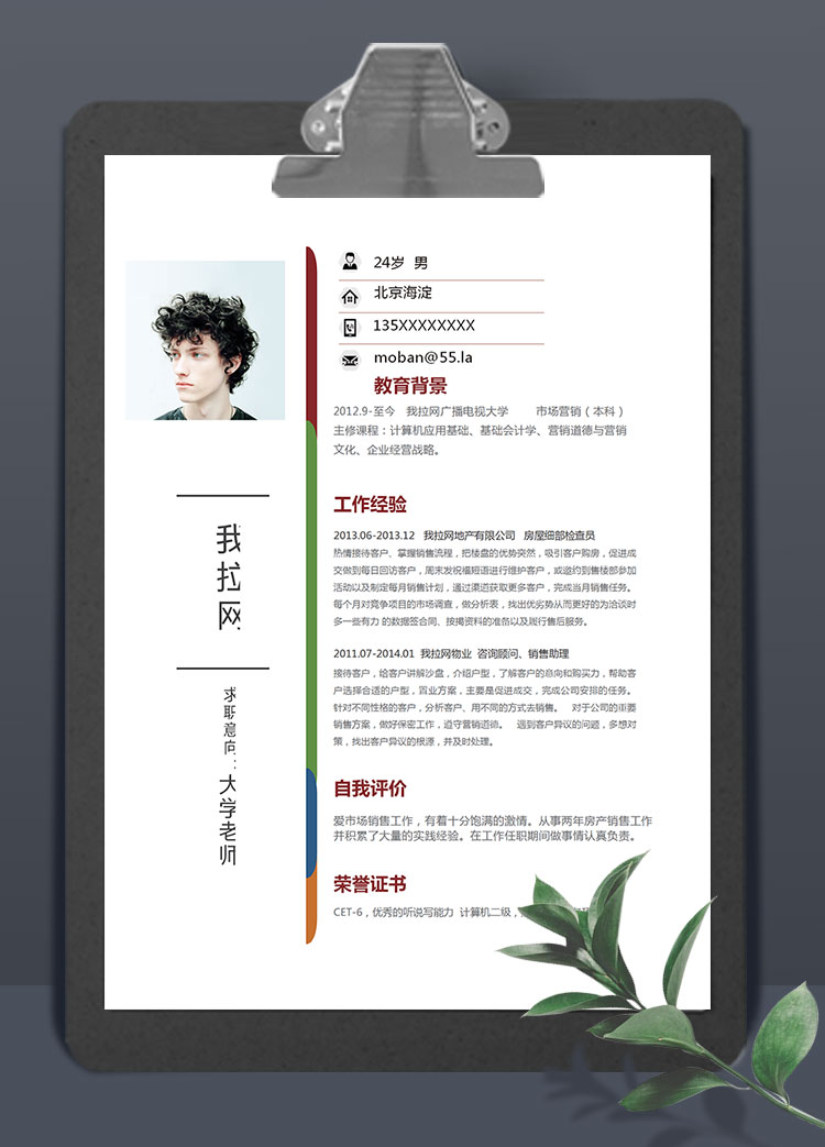簡約實用風格大學老師個人簡歷模板Word版本