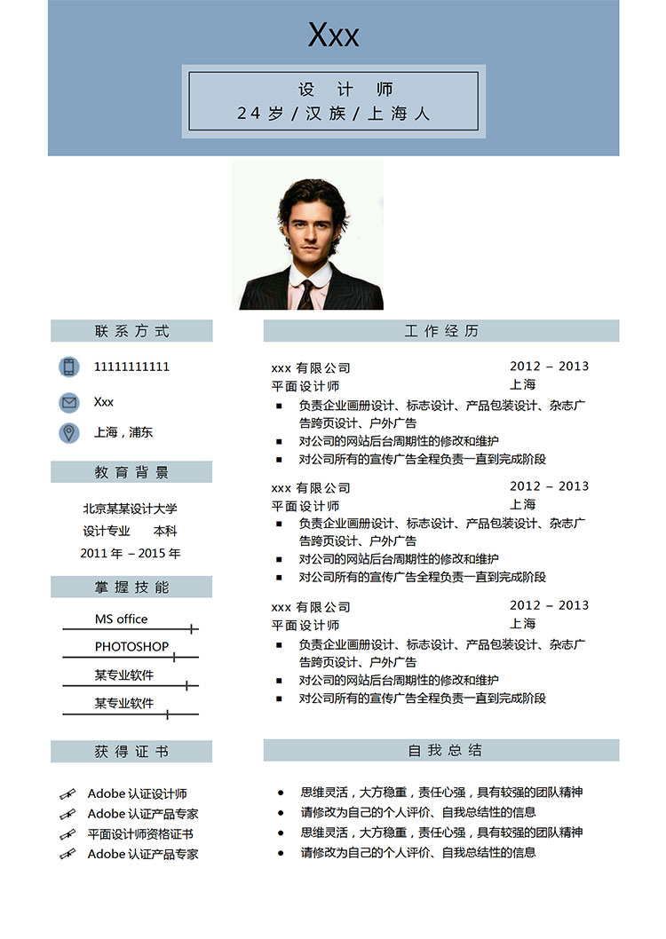 湖藍(lán)色簡潔風(fēng)雜志設(shè)計師個人簡歷模板-1