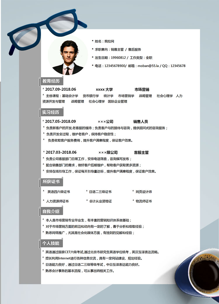 灰白系簡潔風汽車銷售簡歷模板
