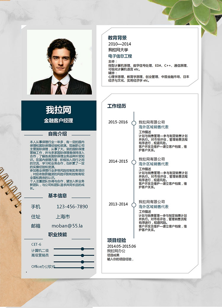 灰色系方塊風金融客服經理簡歷模板
