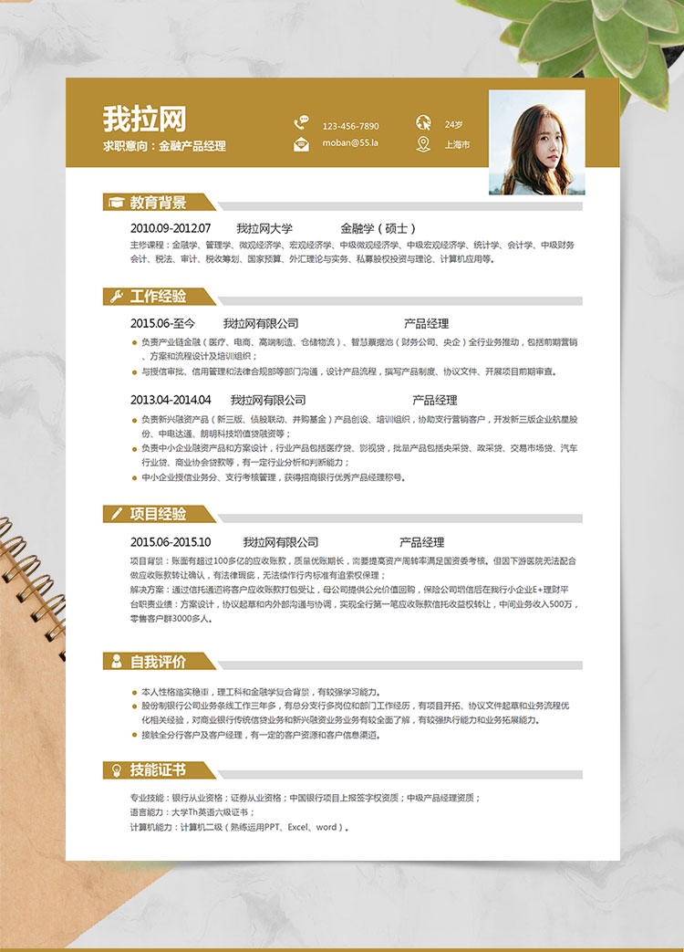 土色時(shí)尚產(chǎn)品經(jīng)理求職簡歷word簡歷模板