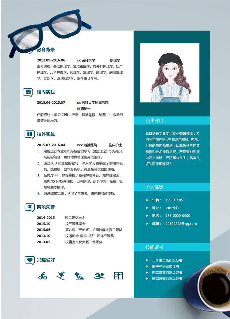 綠色線條風(fēng)格臨床護(hù)士簡歷模板