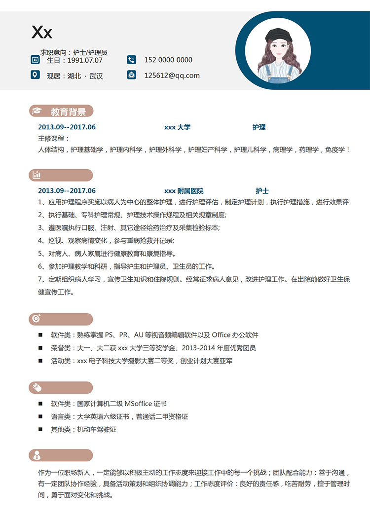 混色方框簡潔護理宣傳個人簡歷-1