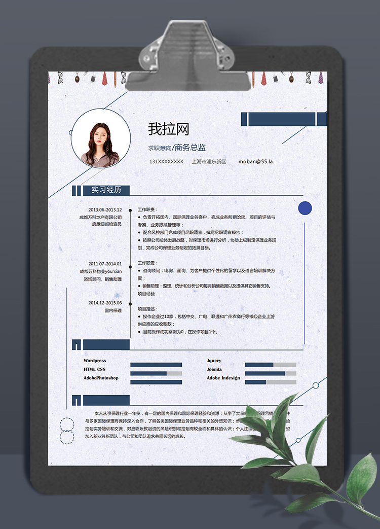 淺紫精美風(fēng)格商務(wù)總監(jiān)個人求職簡歷模板