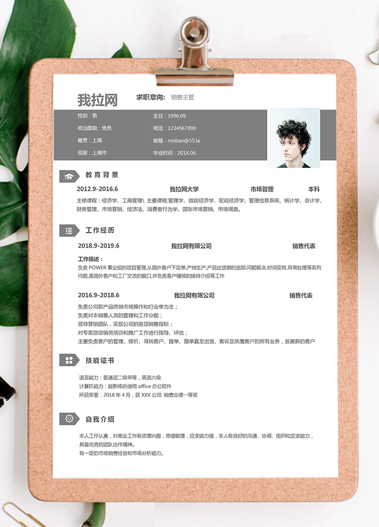 灰色線條簡約成套銷售主管個人簡歷word模板-1