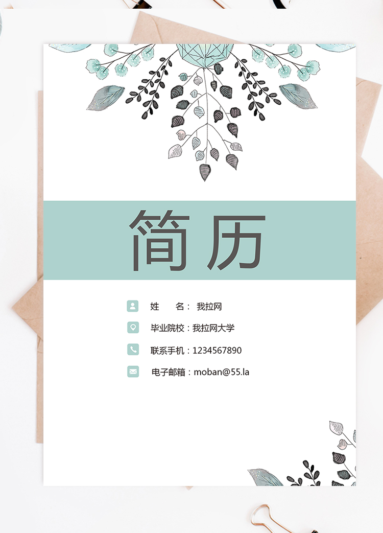 綠色手繪清新成套簡歷銷售主管個(gè)人簡歷模板