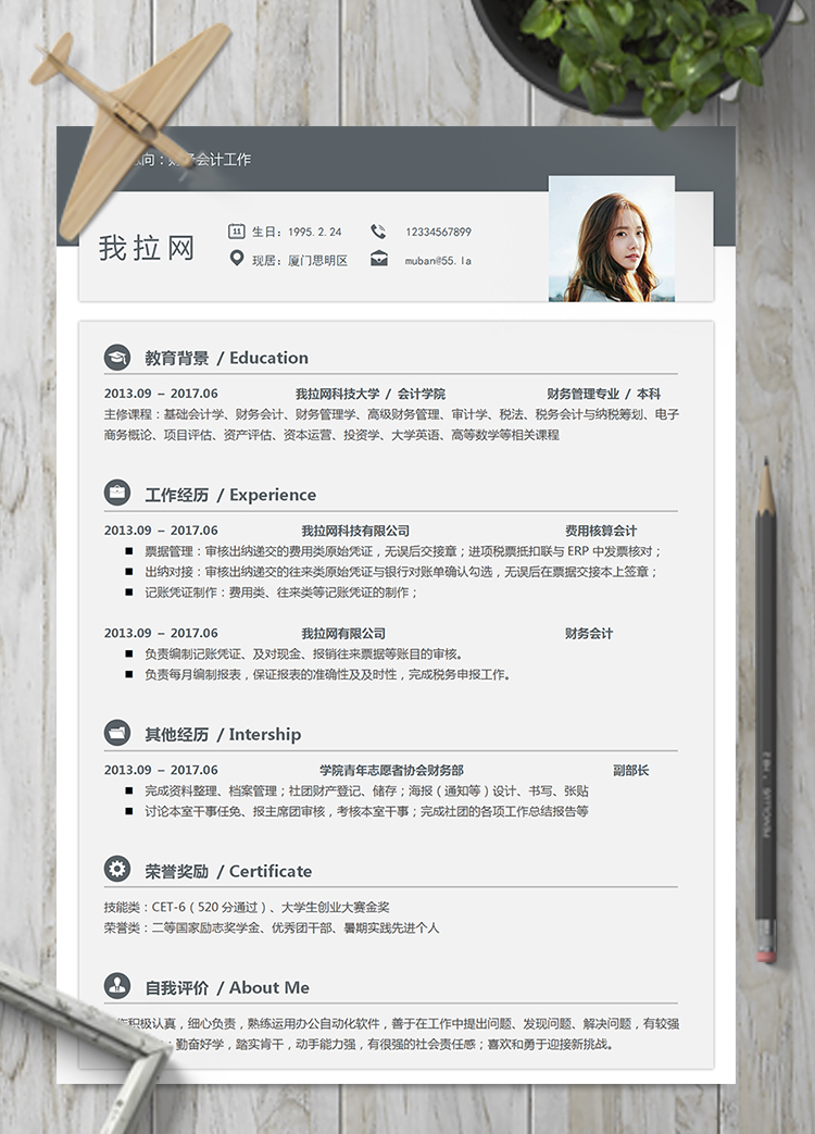 灰色通用簡約財務會計簡歷模板