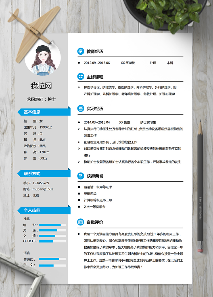 灰藍色優(yōu)雅護士醫(yī)護人員簡歷