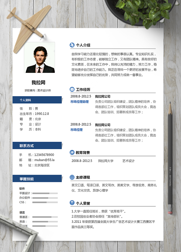 簡約大氣穩重設計師美術設計師簡歷