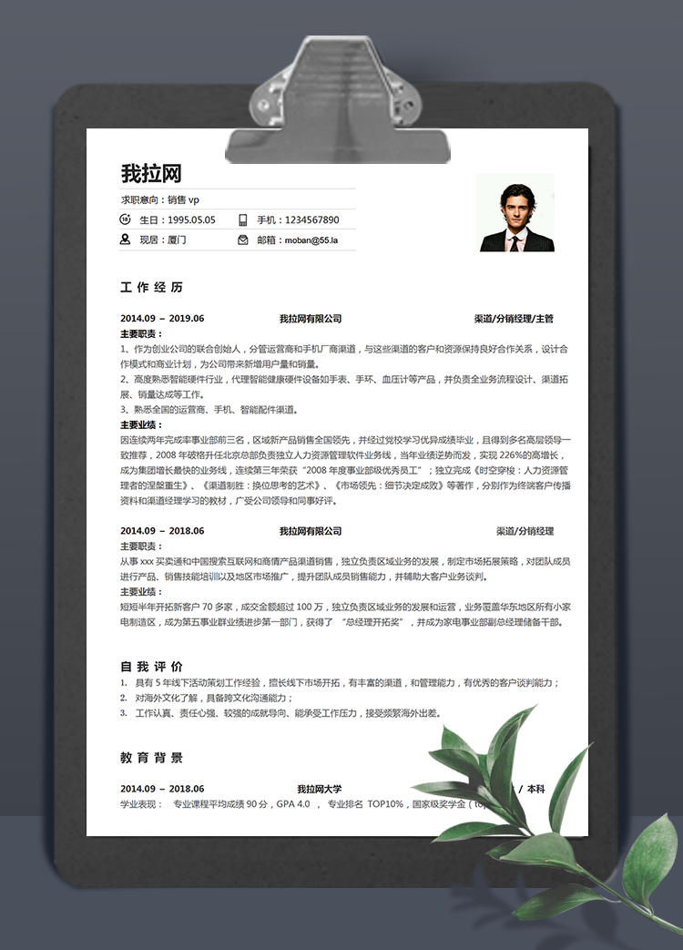 白色簡(jiǎn)單風(fēng)銷售vp個(gè)人簡(jiǎn)歷模板