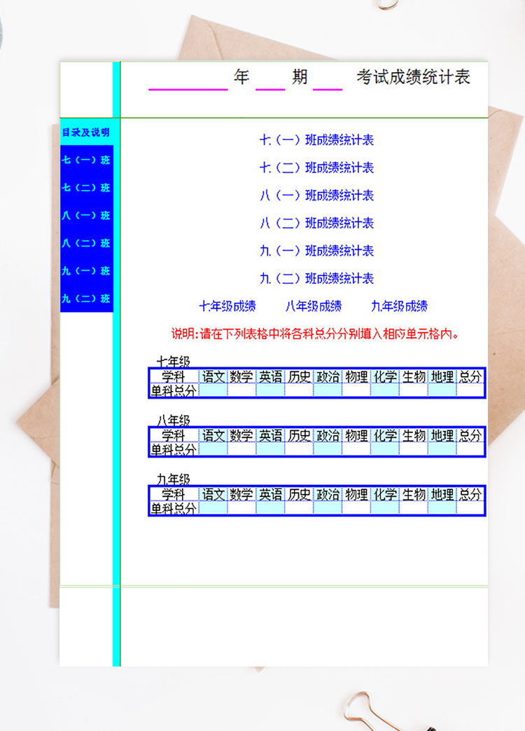 七八九年級(jí)成績(jī)統(tǒng)計(jì)表