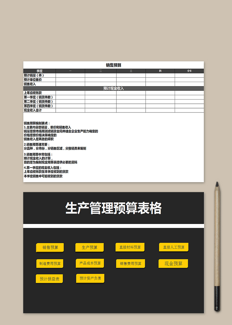 生產管理預算表格