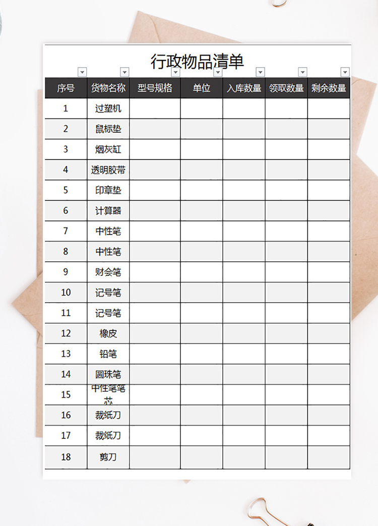 行政物品清單