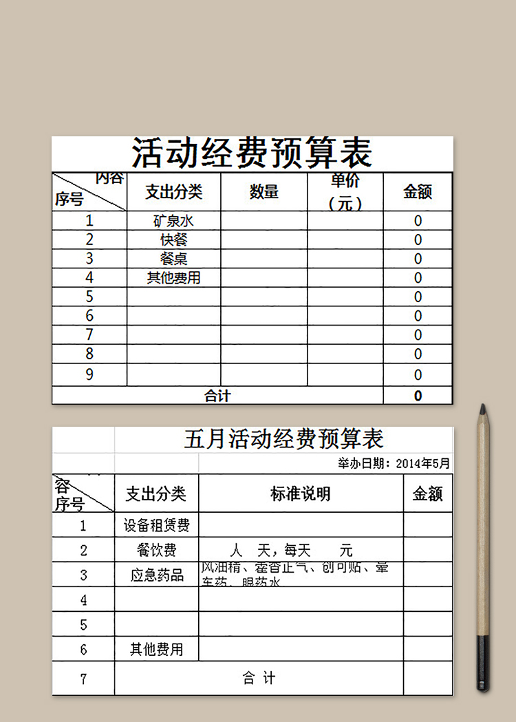 活動經費預算表
