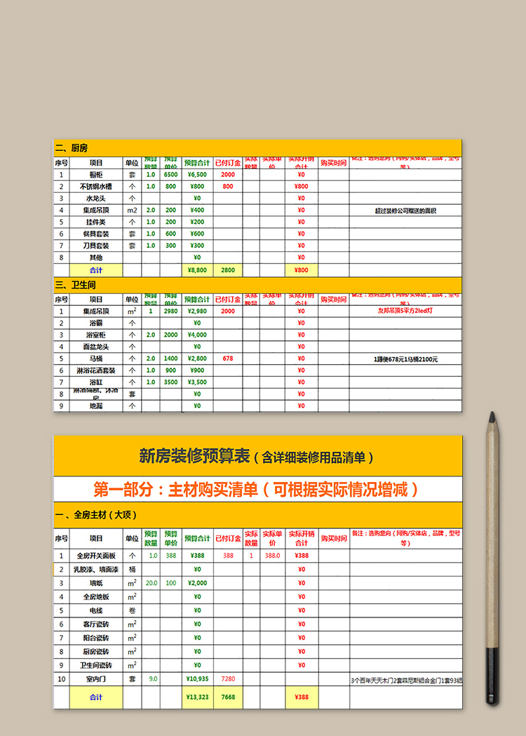 裝修用品明細清單預算表